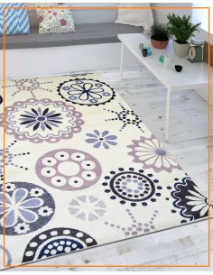 Alfombra cream/petrol/pink